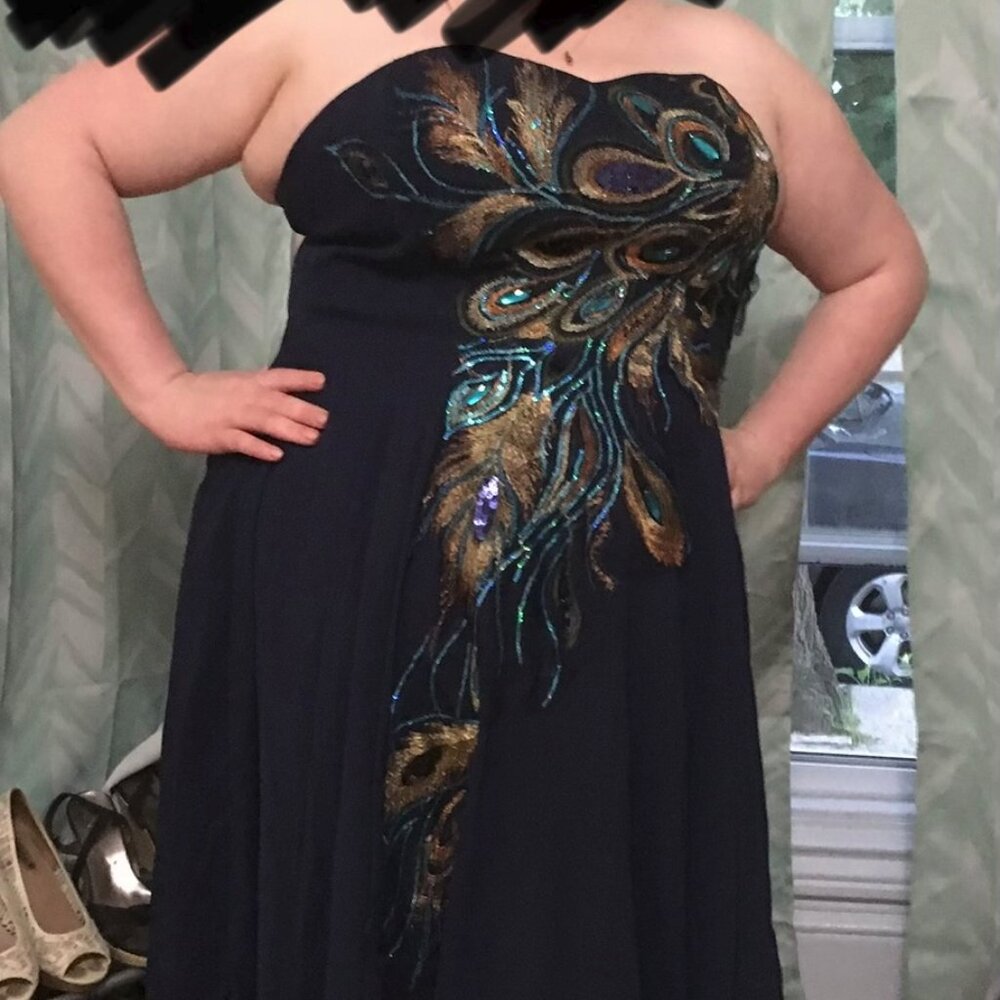 Peacock Ball Floorlength Strapless Gown